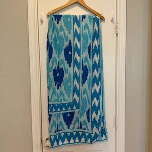 Theodora & Callum Blue White Pattern Rectangle Scarf 66” X 37” Versatile Beach